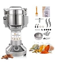 FoundGo Electric Grain Mill 10.6oz/300g Commercial Grain Grinder Stainless Steel Powder Grinding Machine 25,000rpm Pulverizer for Spice/Coffee/Flour/Pepper/Herb Superfine (300g, Standing)