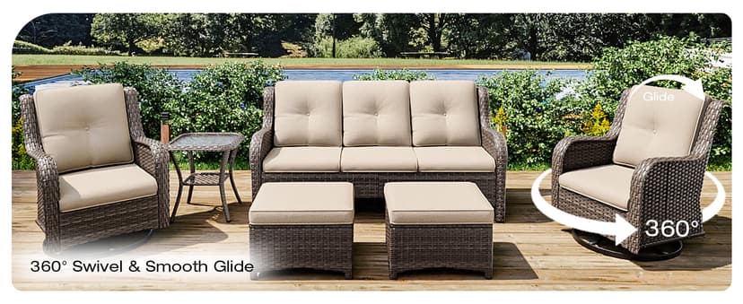 Joyside Outdoor Patio Couch Wicker Sofa - 3 Seater Rattan Sofa for Outside Patio Garden with Deep Seating and Olefin Cushions(Mixed Grey/Beige)