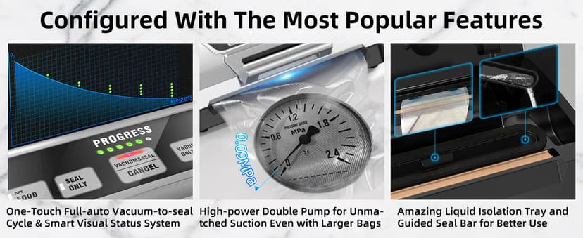 Next Gen Vacuum Sealer Machine, Potane Double Pump Food Vacuum Saver With Smart Visual Status System, Full Auto/Manual Functions, Built-in Safety Cutter&Guided Seal Bar, Start Kit Bags to Seal a Meal