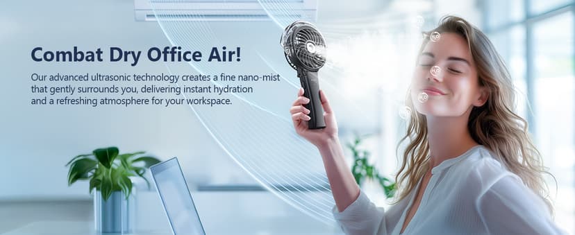 6000mAh Portable Handheld Misting Fan as Power Bank, 50ml XL Water Tank, 20H Runtime 3 Speeds, 180° Foldable Rechargeable Mist Fan for Travel, Outdoors, Makeup - Black