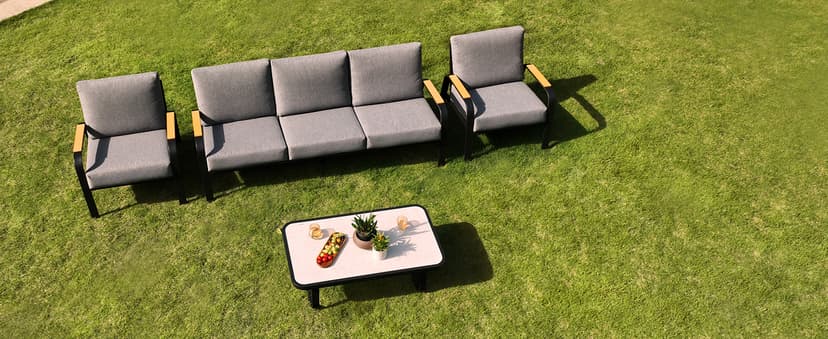 EAST OAK 5 Seats Patio Furniture Set, Waterproof Outdoor Patio Furniture with Thick Cushion, 4-Piece Outside Conversation Set with Coffee Table for Garden and Yard, Misty Grey