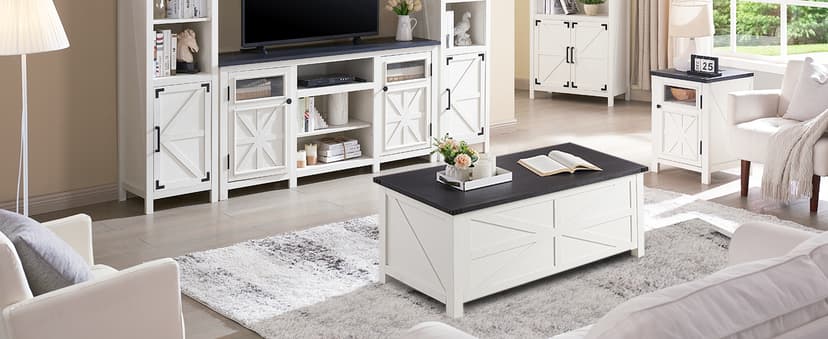 JXQTLINGMU Farmhouse TV Stand for 75 Inch TV, Entertainment Center with Storage, Rustic TV Cabinet with Barn Doors, 66" TV Console for Living Room, Adjustable Shelf - Black