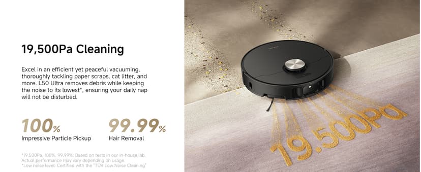 DREAME L50 Ultra Robot Vacuum and Mop Black with Auto-Empty and Mop Self-Cleaning, Precise Obstacle Avoidance, 19,500Pa Suction, HyperStream Detangling DuoBrush