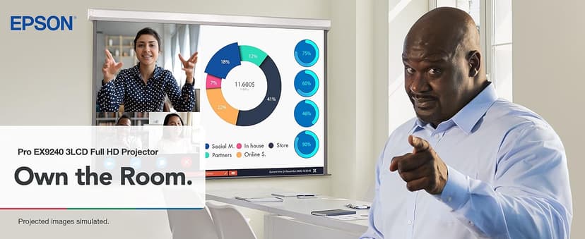 Epson Pro EX9240 3-Chip 3LCD Full HD 1080p Wireless Projector, 4,000 Lumens Color Brightness, 4,000 Lumens White Brightness, Miracast, 2 HDMI Ports, Built-in Speaker, 16,000:1 Contrast Ratio