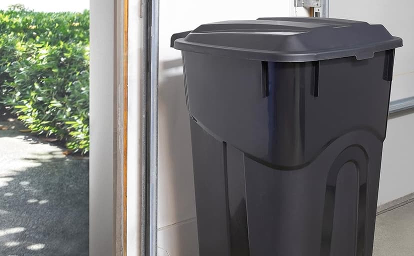 United Solutions 32 Gallon Wheeled Outdoor Garbage Can with Attached Snap Lock Lid and Heavy-Duty Handles, Black, Heavy-Duty Construction, Perfect Backyard, Deck, or Garage Trash Can, 2 Pack