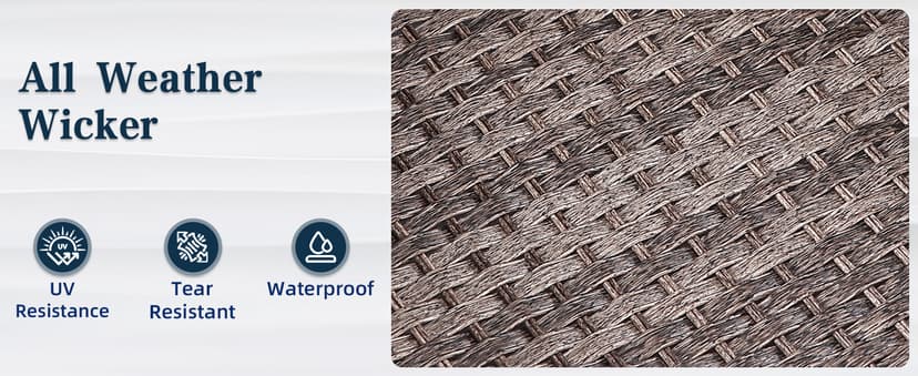 6 Piece Patio Furniture Set with Swivel Chairs, Side Table & Ottomans, Outdoor Conversation Set for Backyard, Deck, Porch, Poolside - Blue Comfortable Cushions in Mixed Grey Wicker