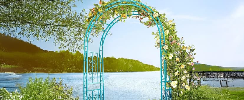Evergreen Plow & Hearth Montebello-Gunmetal Garden Arbor - 7 Feet Tall | Slim Metal Arch with Iron Trellis for Climbing Plants | Elegant Wedding Arbor | Outdoor Patio & Garden Decor