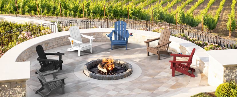 SERWALL Foldable Adirondack Chair, HDPE Adirondack Chair with Wood-Texture-Gray