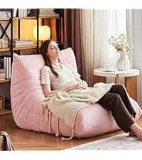 Bean Bag Chair for Adults - Large Bean Bag Chairs, Memory Foam Bean Bag with High-Rebound, Oversized Corduroy Boneless Chair, Lazy Floor Sofa for Reading Gaming Living Room Bedroom, Pink