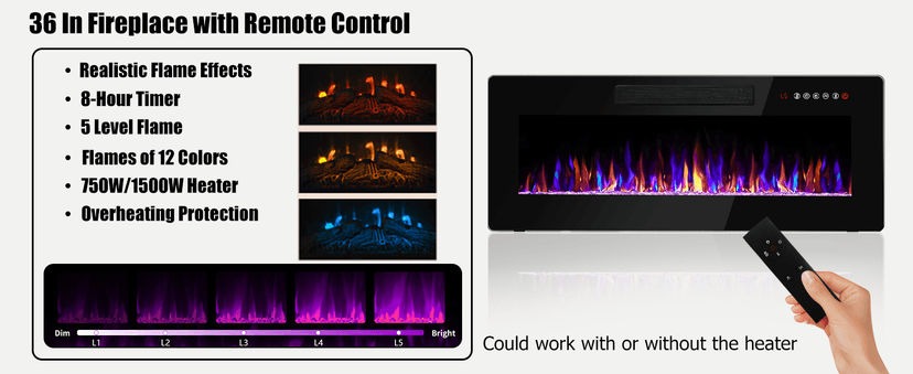 VITESSE TV Stand with 36" inch Electric Fireplace Up to 90" TVs, LED Light Entertainment Center, 80" Modern Wood High Gloss Fireplace with Highlight Storage Cabinet for Living Room (Gray)