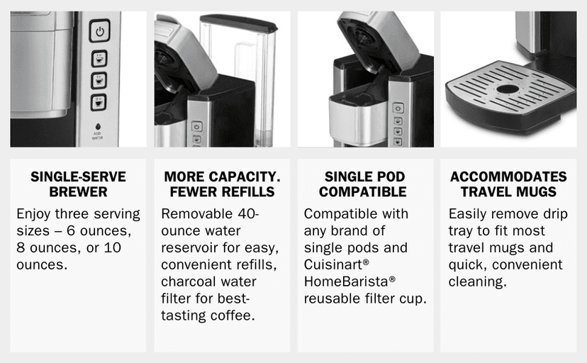 Cuisinart Coffee Maker, Single Serve 72-Ounce Reservoir Coffee Machine, Programmable Brewing & Hot Water Dispenser, Stainless Steel, SS-10P1,Silver