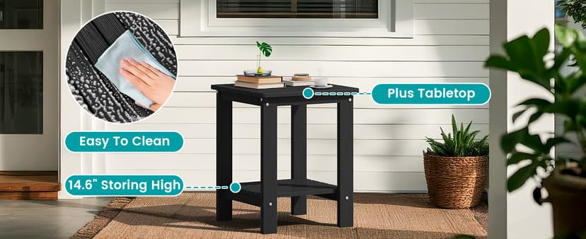 SERWALL 3 Pieces Patio Bistro Set, All Weather Adirondack Chair Set with Side Table, HDPE Material Outdoor Patio Furniture Set for Balcony, Porch, Garden, Backyard- Black