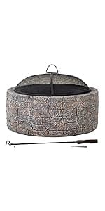 Sunjoy Outdoor Fireplace, Patio Wood Burning Fireplace with Steel Chimney, Mesh Spark Screen Doors, Fire Poker, and Removable Grate, Copper and Black