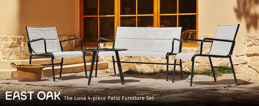 EAST OAK 4 Seats Outdoor Furniture Set, Waterproof Patio Furniture Set, Patio Loveseat with Coffee Table for Porch or Garden, 4-Piece Patio Conversation Sets for Balcony, Upgrade Grey