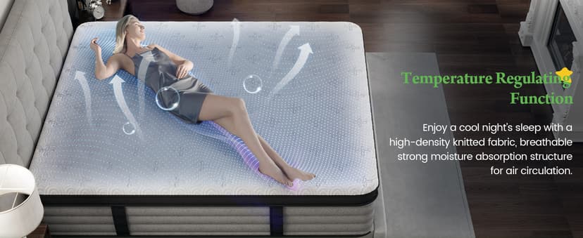 Onlylucky Firm King Size Mattress - 14 Inch Gel Memory Foam Mattress with Individual Pocket Spring for Pressure Relief & Motion Isolation, Premier Comfort Night Sleep, Enhanced Support Hybrid King Bed