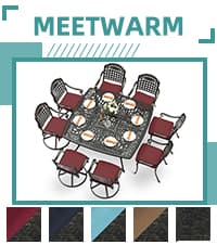 MEETWARM 9-Piece Outdoor Furniture Dining Set, All Weather Cast Aluminum Patio Garden Set with 8 Chairs,1 Oval Table, 2" Umbrella Hole, Dark Bronze