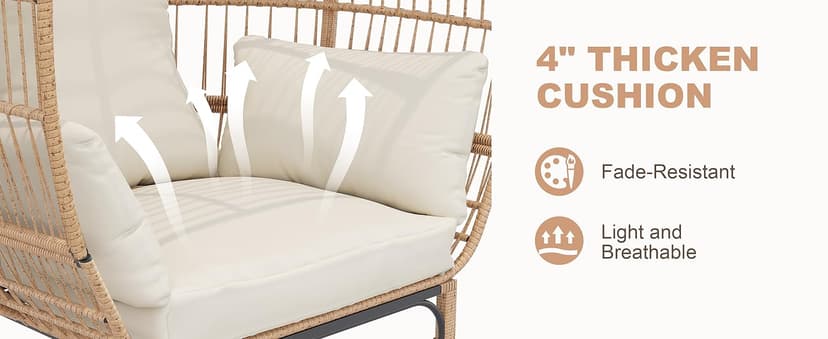Paito Egg Chair Oversized Lounger, Wicker Egg Rattan Chair Outdoor Indoor, 500 Lbs Egg Shape Balcony Chair for Living Room, Balcony, Backyard