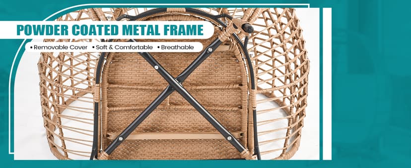 Outdoor Egg Chair, PE Wicker Chair with 4 Thicken Cushions, Patio Chairs 440 lbs Capacity, Oversized Balcony Chairs with Durable Steel Frame Perfect for Balcony, Backyard, Bedroom-Dark Black