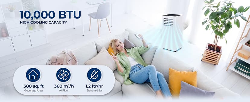 SereneLife Small Air Conditioner Portable 10,000 BTU with Built-in Dehumidifier - Portable AC unit for rooms up to 450 sq ft - WiFi app + Remote Control, Window Mount Exhaust Kit