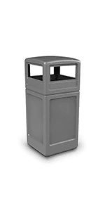 Commercial Zone 732101 Open-Top Indoor/Outdoor Square 42 Gallon Large Waste Trash Container Bin, Black