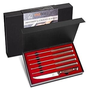 imarku Steak Knives Set of 6, Japanese HC Steel Premium Serrated Steak Knife Set with Ergonomic Handle and Gift Box, Home Essential, Best Birthday Gifts for Women and Men