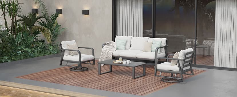 Outdoor Patio Furniture Set 4-Piece, Aluminum Swivel Rocking Chairs with All-Weather Cushions, Modern Patio Conversation Set for Deck, Porch, Garden (Dark Grey)