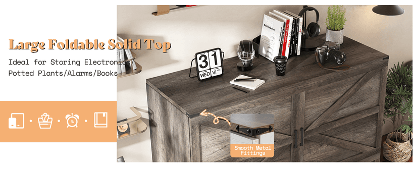 AMERLIFE Queen Murphy Bed with Storage & Charging Station, Farmhouse Murphy Cabinet with Foldable Panel, Noisy Free, for Living Room, Guest Bedroom, Office, Rustic Gray