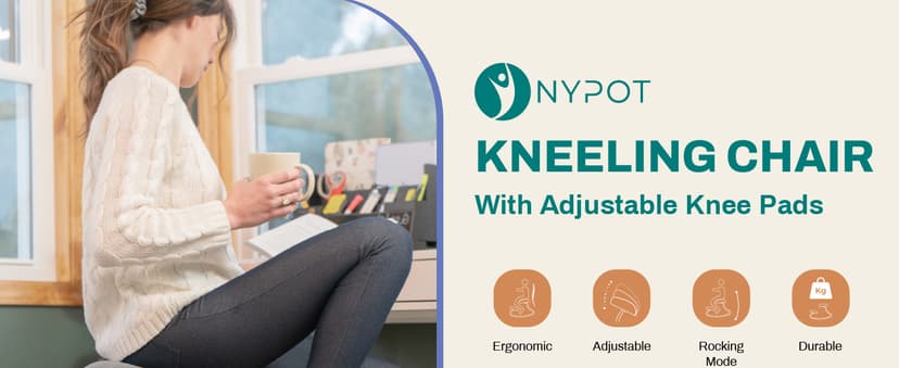 Ergonomic Kneeling Chair with 2 Knee Pads - Adjustable Height Rocking Knee Chair or for Posture for Home Office Gift Woman - Angled Kneeling Stool