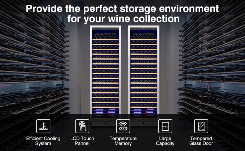 Upgraded 24 Inch Wine Cooler Refrigerator, 190 Bottles Wine Fridge with Professional Temperature Control System, Freestanding or Built-in installation, Quiet Operation