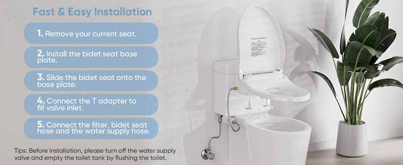 LEIVI Smart Bidet Toilet Seat with Wireless Remote and Side Panel, Multiple Spray Modes, Adjustable Heated Seat, Warm Water and Air Dryer, Auto LED Nightlight, Elongated