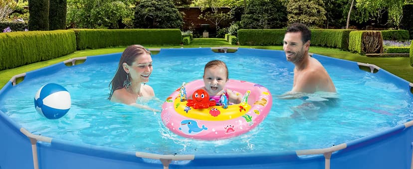 EZIGO Baby Pool Float with Canopy UPF50+ Sun Protection, Inflatable Kids Pool Floats with Ocean Animal Toys for Baby 6-36 Months, Infant Swimming Float with Adjustable Safety Seat for Boys Girls