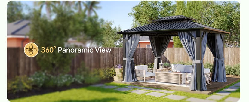 Aoxun Hardtop Gazebo 10x12, Aluminum Frame Canopy with Double Galvanized Steel Roof, Outdoor Gazebo with Breathable Netting and Privacy Curtain for Backyard