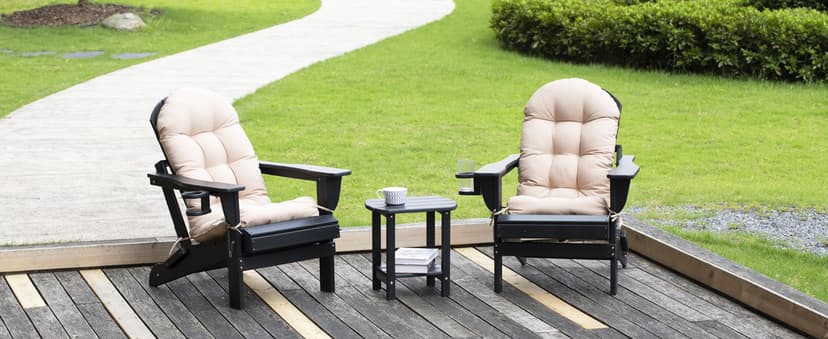 nalone Folding Adirondack Chairs Set of 2 with Cushions and Cup Holder, HDPE Plastic Oversized Patio Chair Weather Resistant, Used in Outdoor, Fire Pit, Deck, Garden, Campfire Chairs (Black)