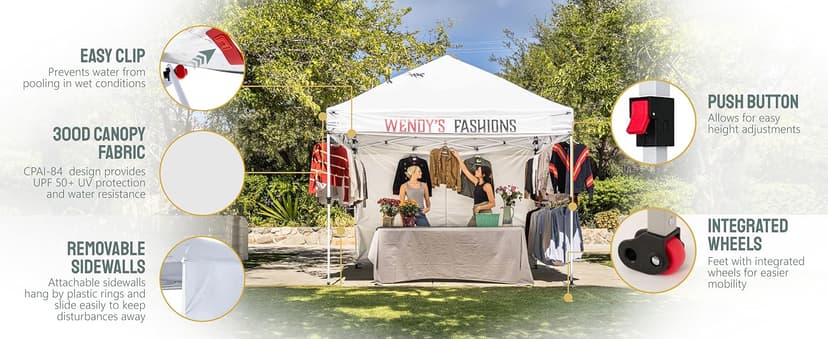 CROWN SHADES 10X10 Comercial Instant Canopy Pop Up Tent with Center Lock (10x10 with 4 Sidewalls, Grey)