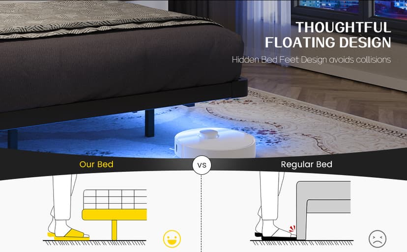 OLEVS Floating Bed Frame Full Size with Smart LED Lights and Charging Station - Modern Metal Platform Bed, Easy Assembly No Box Spring Needed