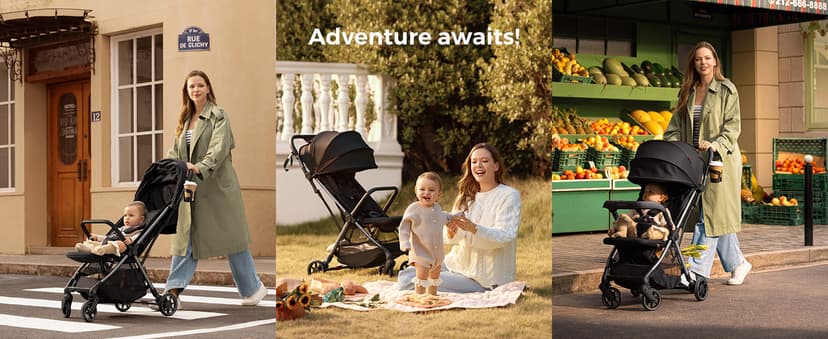 Momcozy ClickGo Lightweight Stroller, Compact Travel Stroller for Airplane with One-Click Fold, Baby Stroller and Toddler Stroller with Large Canopy for Kids from 0 Months, Extendable UPF50+ Canopy