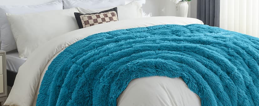 Cottonblue Weighted Blanket 15lbs, Sherpa Faux Fur Reversible Luxury Snugly Long Fur Warm Heavy Blanket 60x80 inches, Warm Plush Sherpa Weighted Blanket Queen Size for Couch Sofa Bed, Teal Green