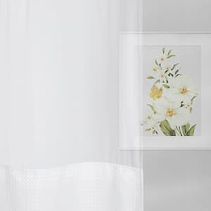 White No Hook Shower Curtain with Snap in Liner,230GSM Waffle Weave Shower Curtains for Bathroom,71W x 74H