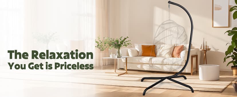 Chihee Hanging Egg Chair Stand,Strong Iron Hammock Chair Frame with Spring Hook Stable Base,Heavy Duty Swing Chair Stand 330 lbs,C Stand for Hanging Chair Indoor Outdoor Bedroom Patio Garden Balcony