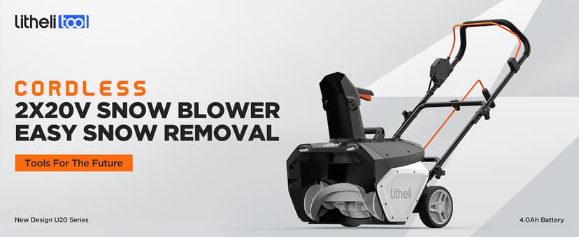 Litheli 2X20V Cordless Snow Blower, 20 Inch Snow Thrower with 4.0Ah Battery, Electric Snow Blowers with LED Spotlight and Brushless Motor for Walkways and Driveways