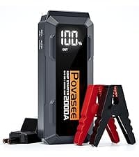 5000A Jump Starter Povasee Car Battery Jump Starter, 12V Jump Box for car up to All Gas or 10L Diesel Engine Battery Jumper Starter Portable with 3" LCD Display Power Bank/Dual Output/LED Light