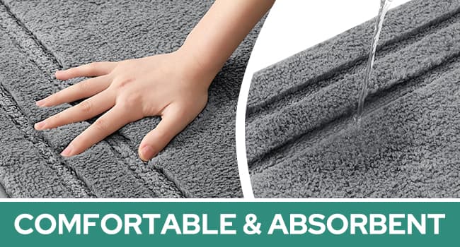 HOMEIDEAS Bathroom Rugs Sets 3 Piece, Super Soft and Absorbent Non Slip Microfiber Toilet Bath Mat with U-Shaped (Grey)