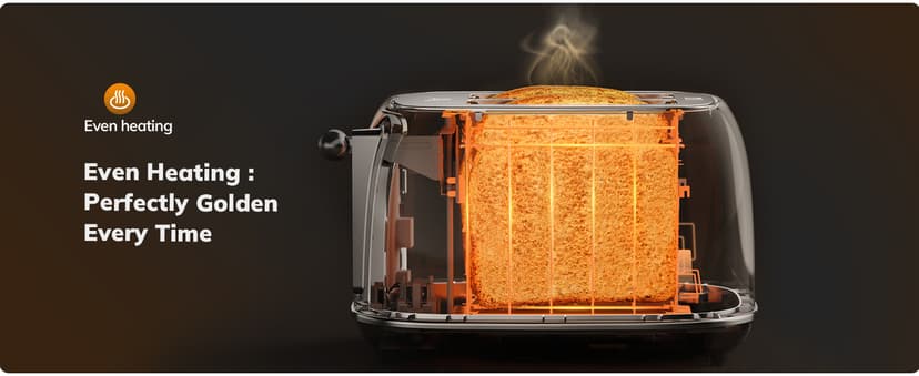 Keenstone Smart Touch Screen Toaster 2 Slice, Retro Wide Slot Stainless Steel Toaster with 6 Browning Levels, Reheat & Defrost, for Bagel, Toast, Bread, Removable Crumb Tray, Black