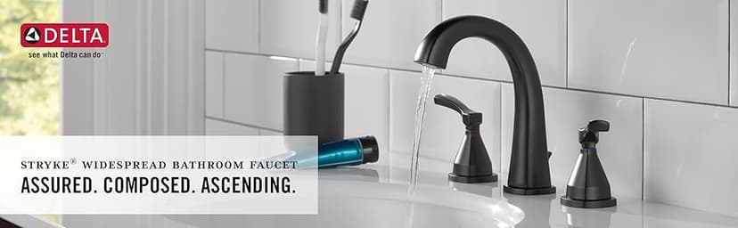 Delta Faucet Stryke Widespread Bathroom Faucet 3 Hole, Brushed Nickel Bathroom Sink Faucet, 2 Handle Bathroom Faucet, Bath Faucet, Metal Pop-Up Drain Assembly, Lumicoat Stainless 35775-SS-PR-MPU-DST