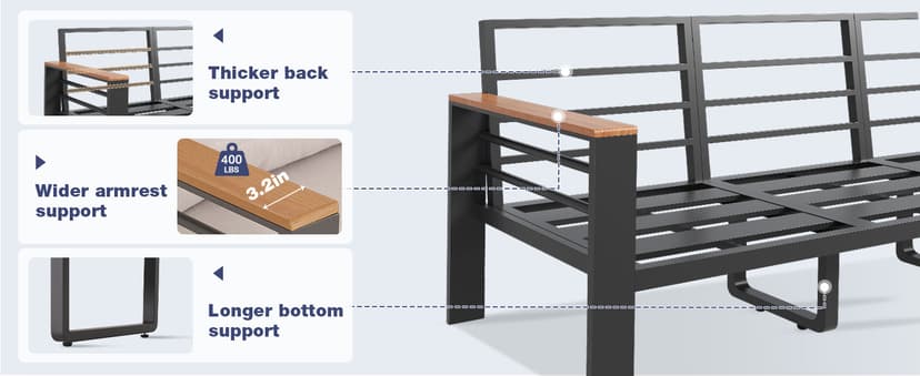 Aoxun Aluminum Patio Furniture Set 7 Seats, Oversized Outdoor Sectional with Washable Thick Cushions, Coffee Table and Waterproof Cover, Patio Conversation Sets for Porch, Balcony, Deck
