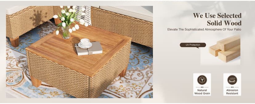 HERA'S HOUSE Small Patio Furniture Set, All Weather 3 Pieces Wicker Outdoor Sectional Set,Yellow Rattan Conversation Set with Lounge Sofa and Coffee Table for Lawn, Garden