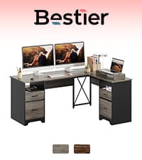 Bestier 55 Inch Computer Desk with Keyboard Tray, Modern Office Desk with Storage, Wood Writing Desk with File Drawer, Fluted Panel & 2 Hooks for Home Office & Studio, Natural Oak