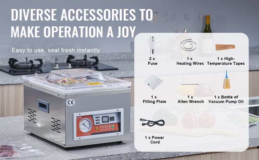 VEVOR Chamber Vacuum Sealer, DZ-260A 6.5 cbm/h Pump Rate, Excellent Sealing Effect with Automatic Control, 110V/60Hz Professional Foods Packaging Machine Used for Fresh Meats (260W)