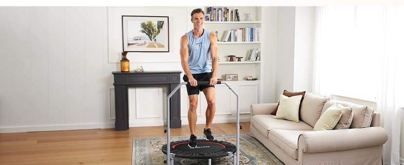 BCAN 40/48" Foldable Mini Trampoline Max Load 330lbs/440lbs, Fitness Rebounder with Adjustable Foam Handle, Exercise Trampoline for Adults Indoor/Garden Workout