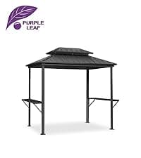 PURPLE LEAF 10' X 14' Permanent Hardtop Gazebo Aluminum Gazebo with Galvanized Steel Double Roof for Patio Lawn and Garden, Curtains and Netting Included, Grey